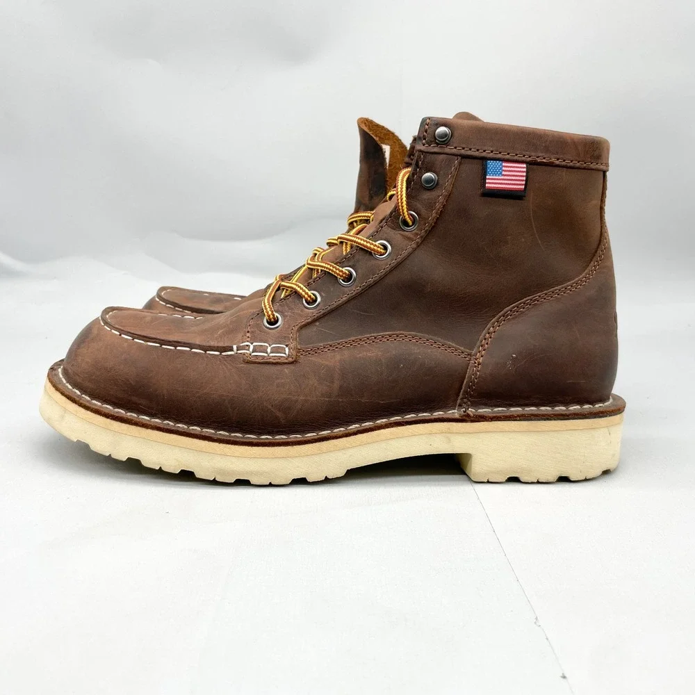Danner Brown Leather Moc Toe Work Boot with White Sole - Picture 4 of 12